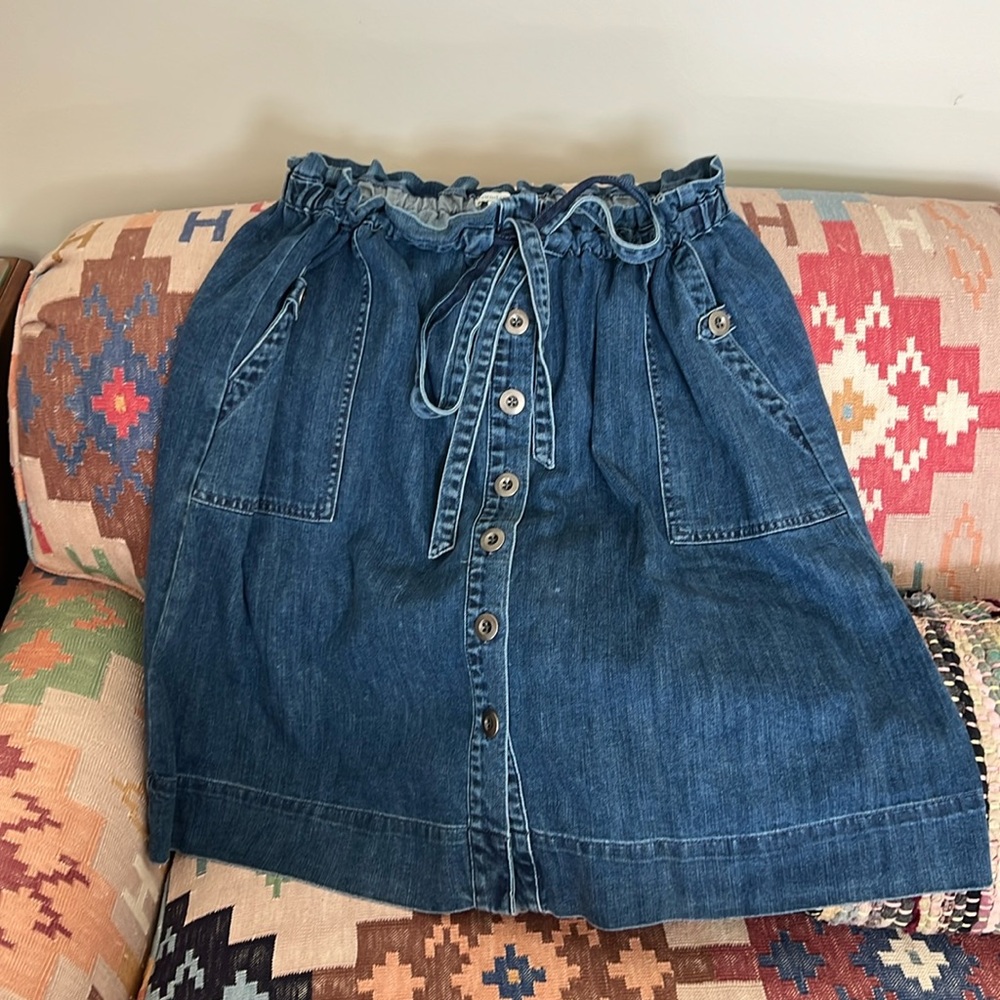 Sundance xxl adjustable waist button front denim knee length skirt